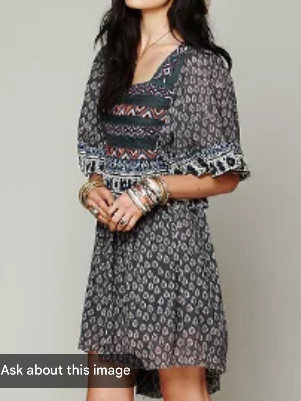 Bohemian Printed Short Sleeve Dress in Charcoal